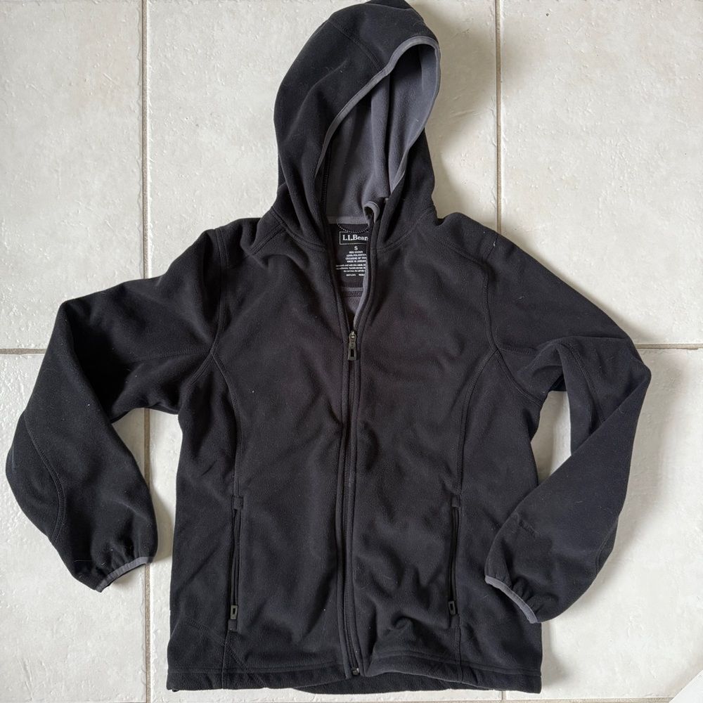 LL Bean Black PolarTec Fleece Hooded Jacket Women’s small